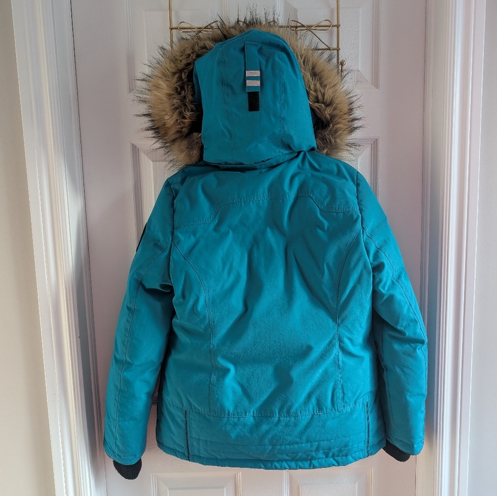 Women's Blue Ski Jacket with Faux Fur Hood